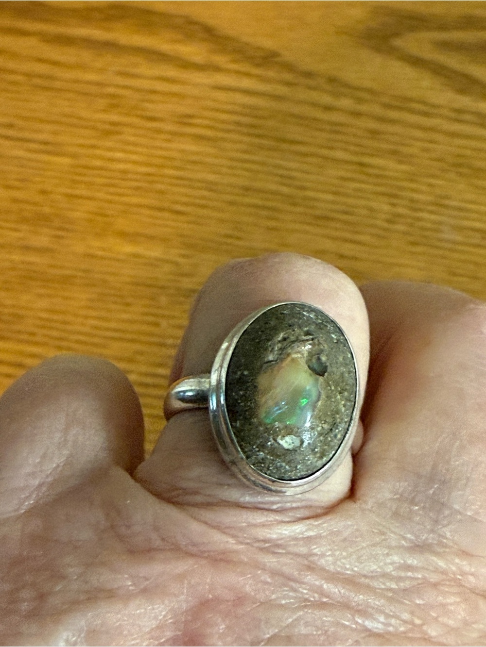 Vintage Sterling Silver 925 Boulder Opal Ring Size 9.75 Nice Fire Unisex